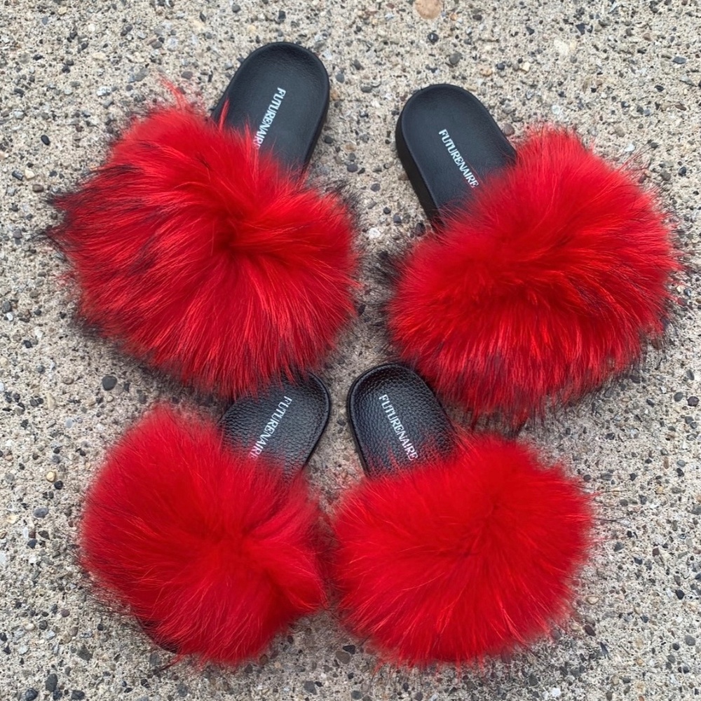 Red Real Fur Slides Sizes 6.5,7,7.5,8,8.5 - image 1